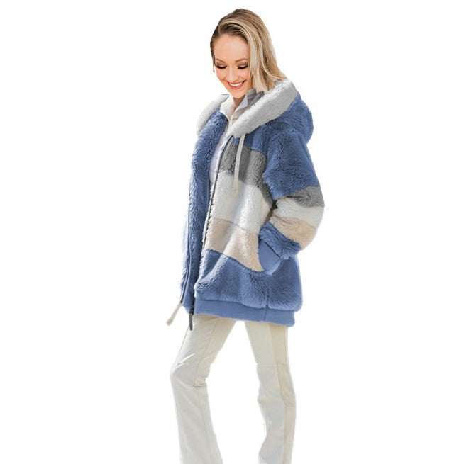 Winter plush multicolor hooded jacket
