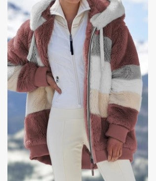Winter plush multicolor hooded jacket