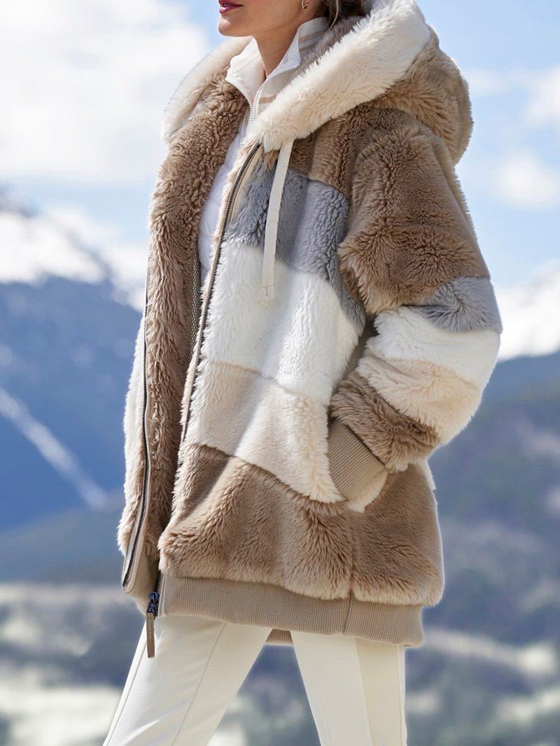 Winter plush multicolor hooded jacket