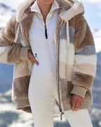 Winter plush multicolor hooded jacket