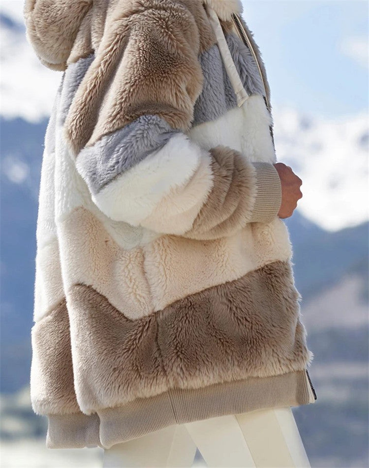 Winter plush multicolor hooded jacket