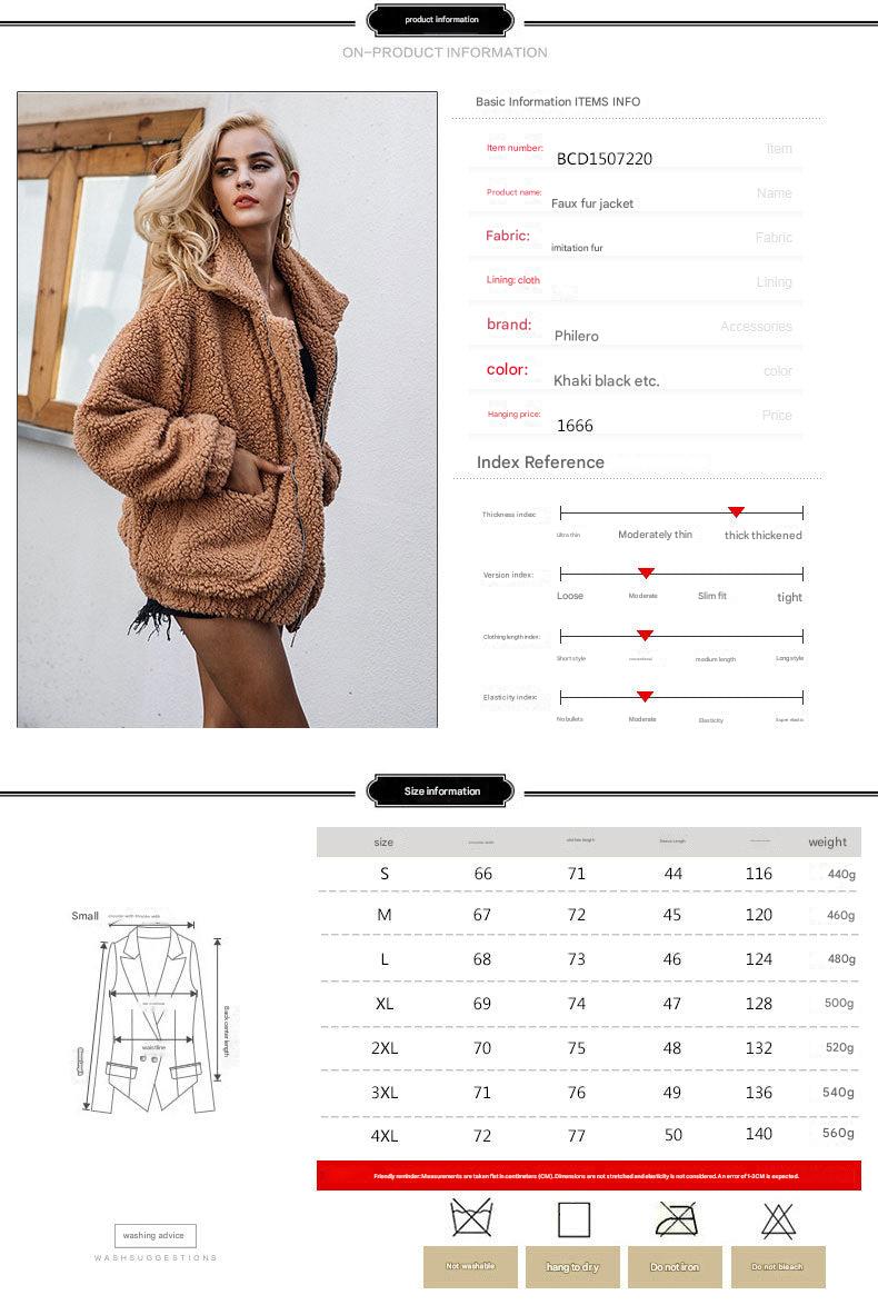 Coat, Autumn and Winter Long Sleeve Lapel Warm Faux Fur Fleece