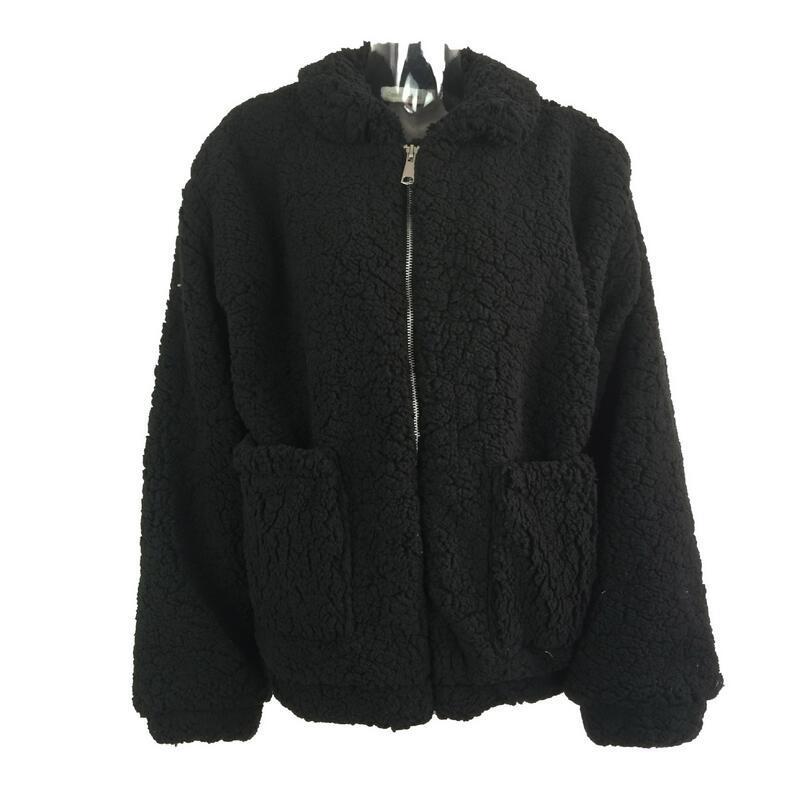 Coat, Autumn and Winter Long Sleeve Lapel Warm Faux Fur Fleece