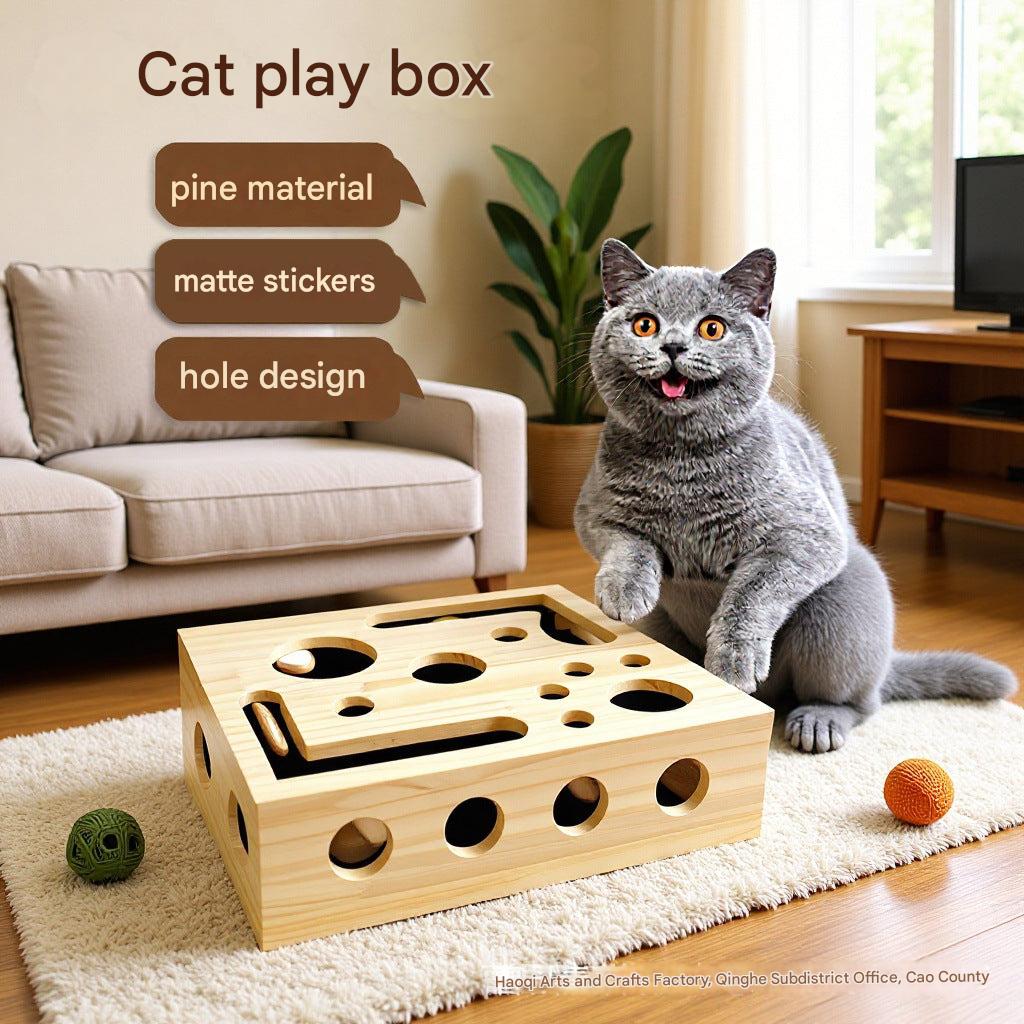 Solid wood fun maze cat toy