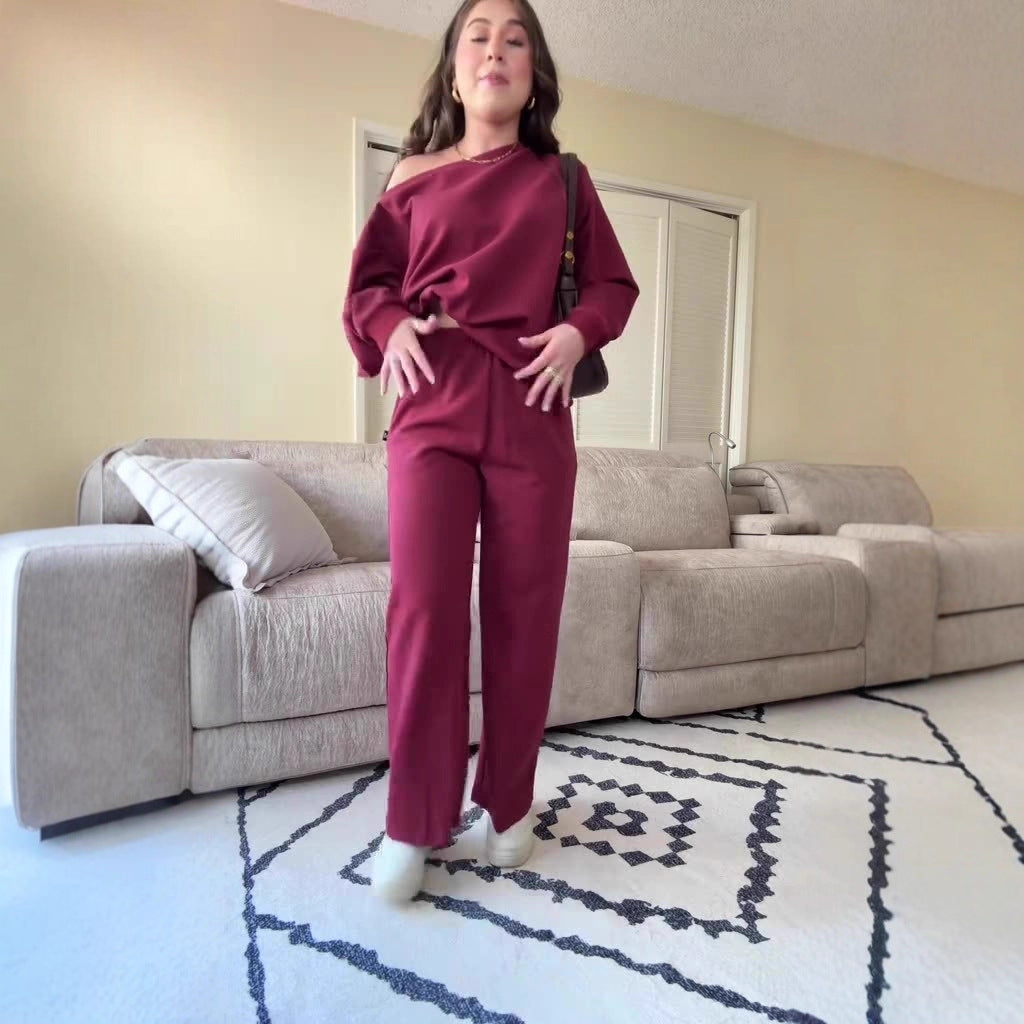 New off-shoulder sporty casual fashion two-piece set