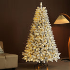 Decorated Christmas tree with lights in a room setting