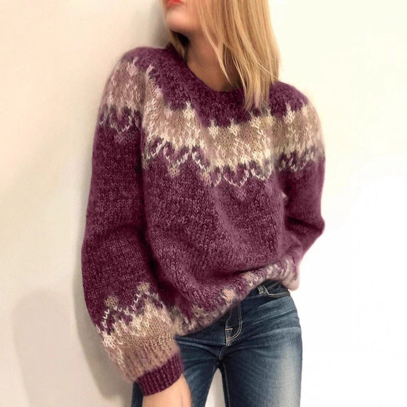 New women's autumn and winter casual loose mohair chunky knit printed women's sweater