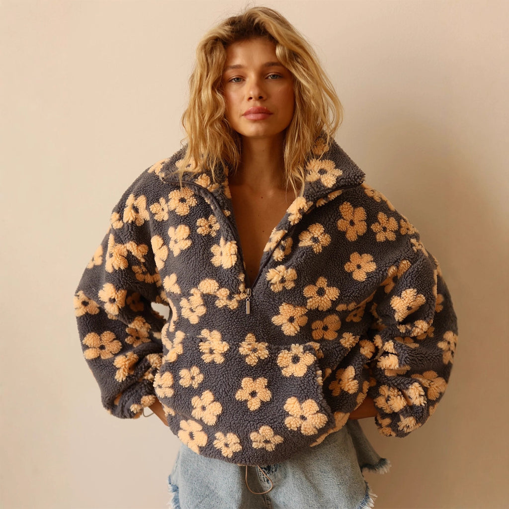 Women Stand Neck Fleece Cropped Hoodies