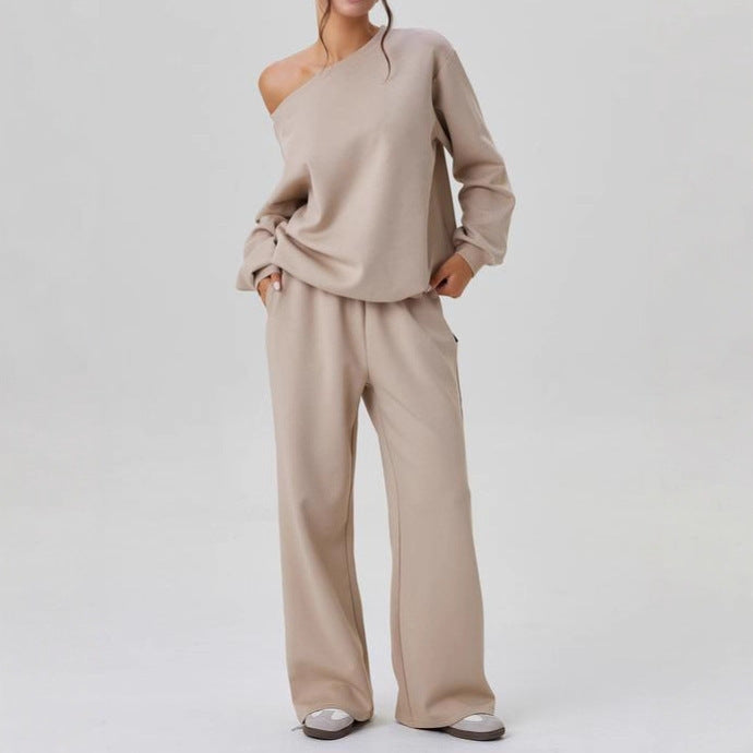 New off-shoulder sporty casual fashion two-piece set