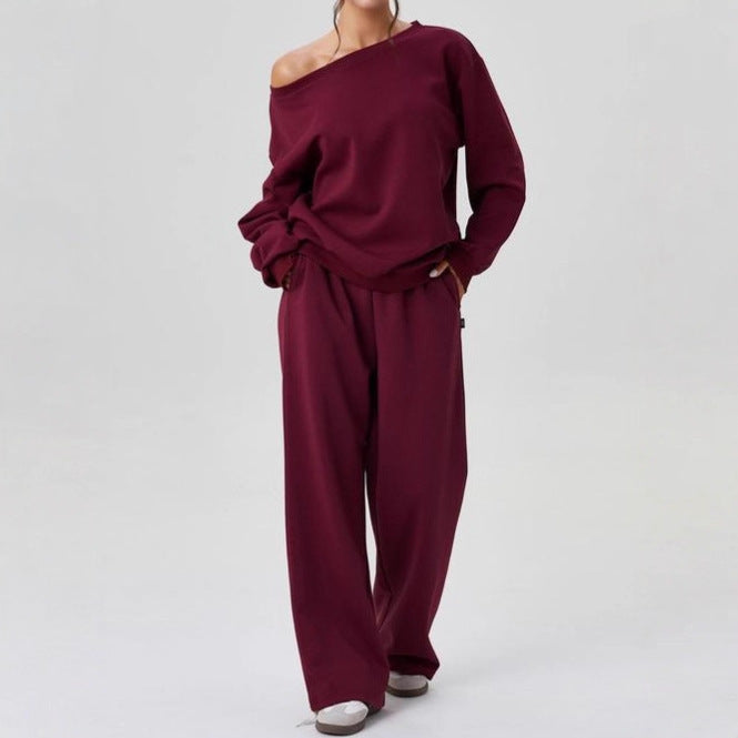 New off-shoulder sporty casual fashion two-piece set