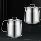 Two stainless steel pots with lids on a black background, featuring the number 304.