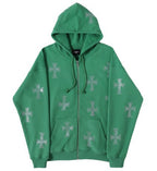 Loose top cross ironing diamond zipper hooded sweater