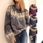 New women's autumn and winter casual loose mohair chunky knit printed women's sweater
