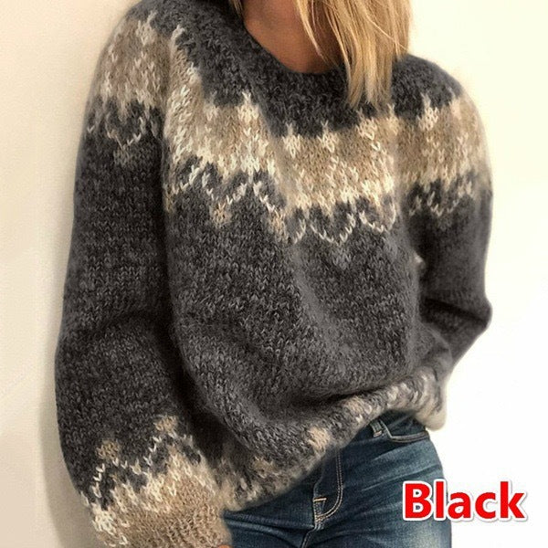 New women's autumn and winter casual loose mohair chunky knit printed women's sweater