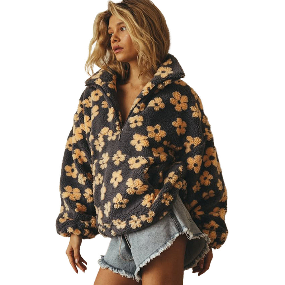 Women Stand Neck Fleece Cropped Hoodies