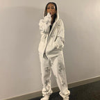 Loose top cross ironing diamond zipper hooded sweater