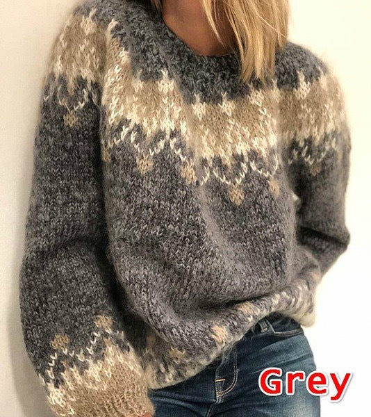 New women's autumn and winter casual loose mohair chunky knit printed women's sweater