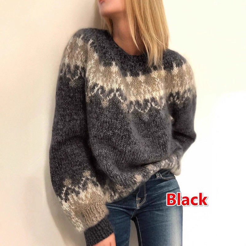 New women's autumn and winter casual loose mohair chunky knit printed women's sweater